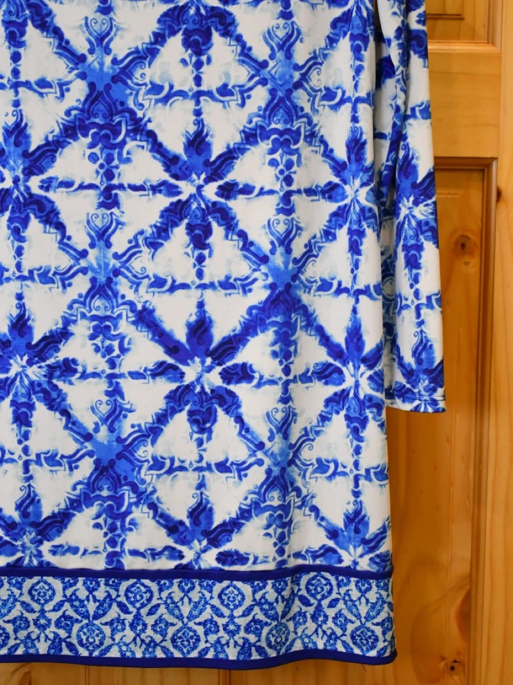 Michael Kors Blue & White Printed 3/4 Sleeve Mini Shift Dress P/M
